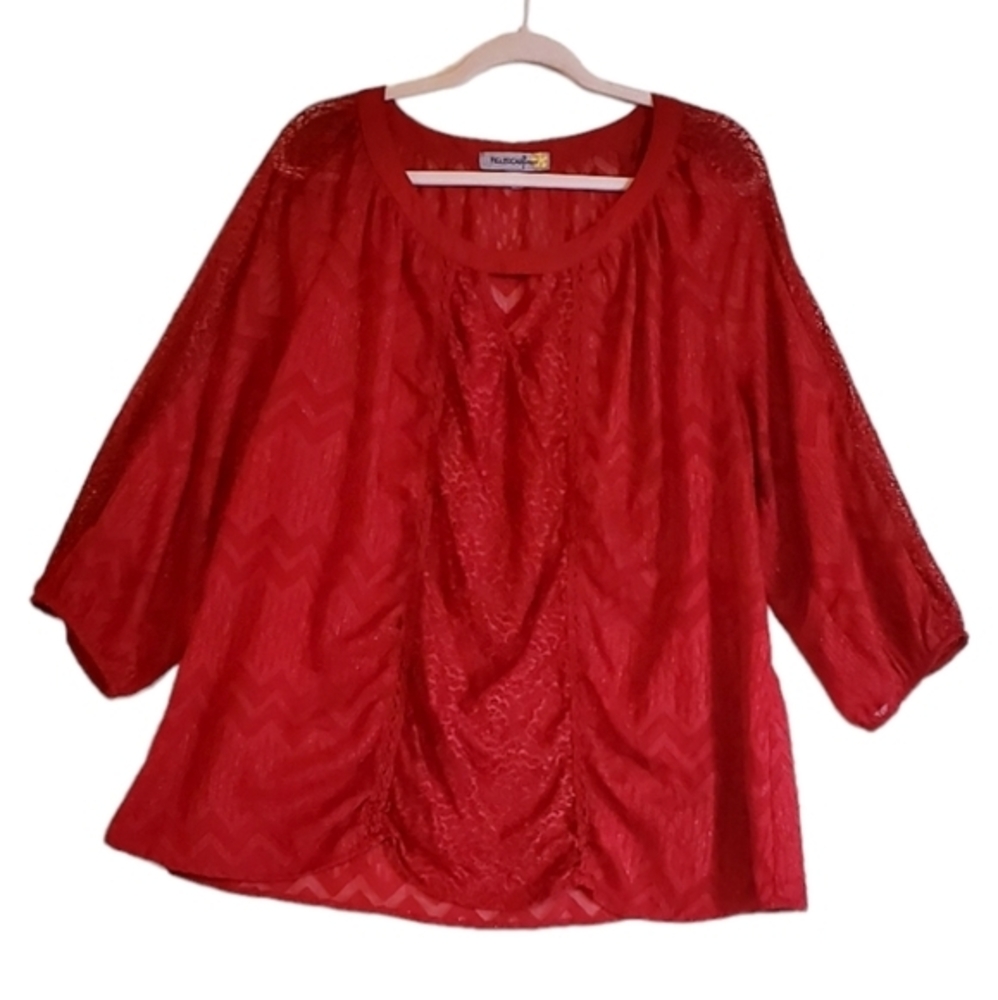 Figuerca & Flower Burgundy Lace‎ Dressy Blouse Tops Plus Size 1X Women Pre-owned